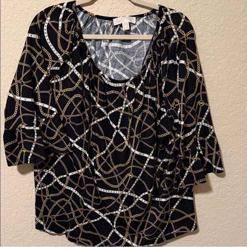 MICHAEL Michael Kors Black Chain Print Scoop Neck Blouse